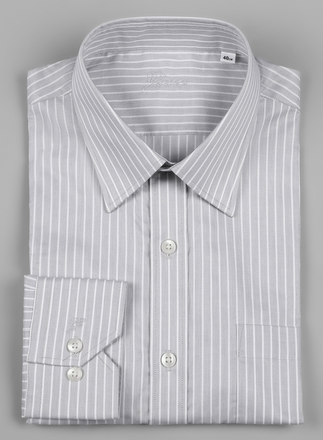 Grey Cotton Stripe Formal Shirt
