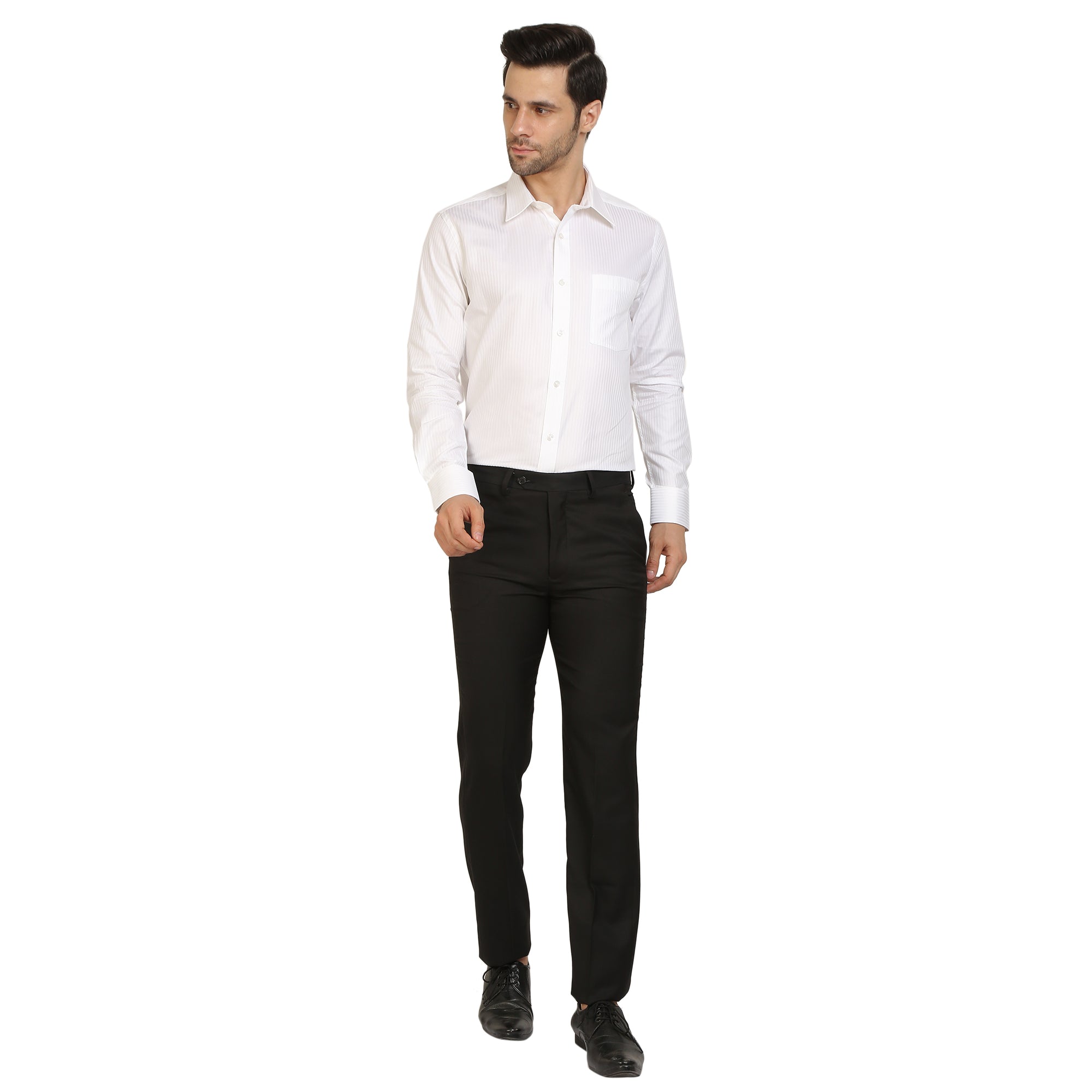 White Cotton Self Formal Shirt
