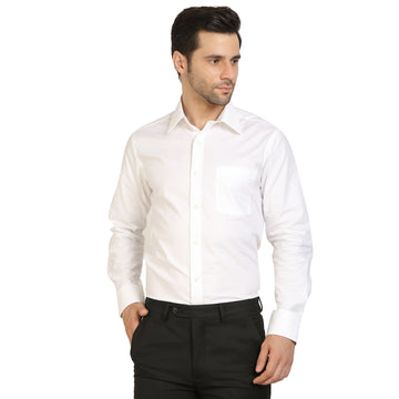 White Cotton Self Formal Shirt