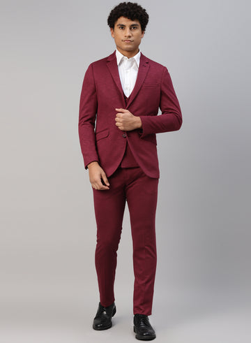 Maroon Knit Peack 3pcs Suit