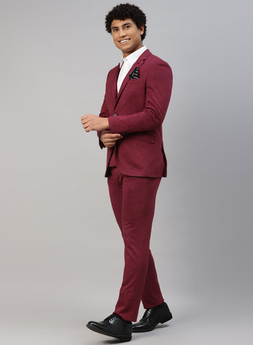 Maroon Knit Peack 3pcs Suit