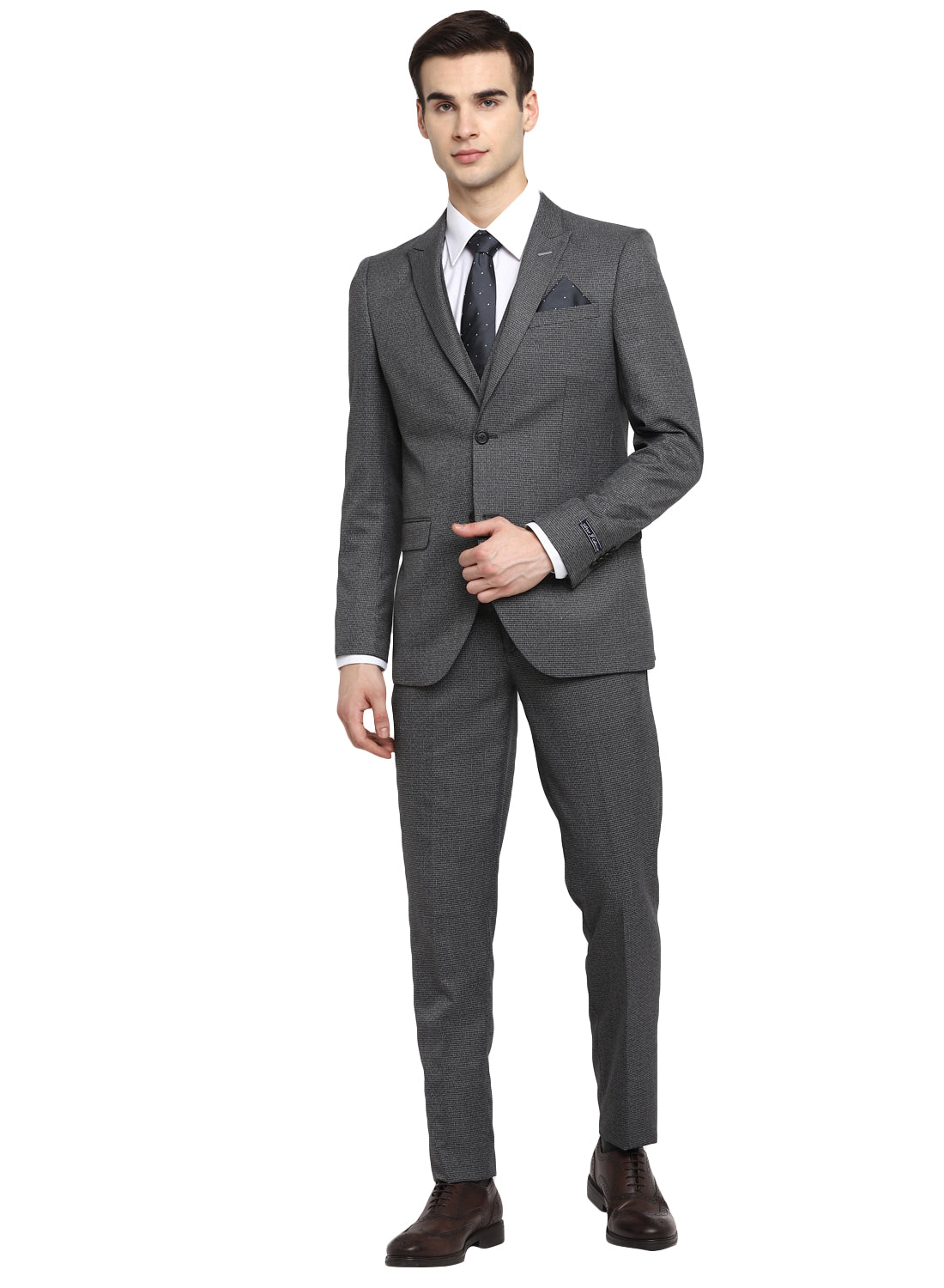 Grey Structured Peak Suit 3Pcs
