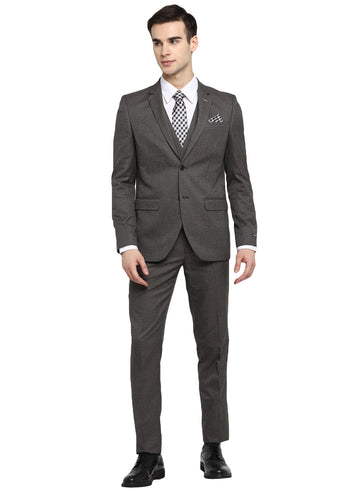 Brown Structured Notch Suit 3Pcs