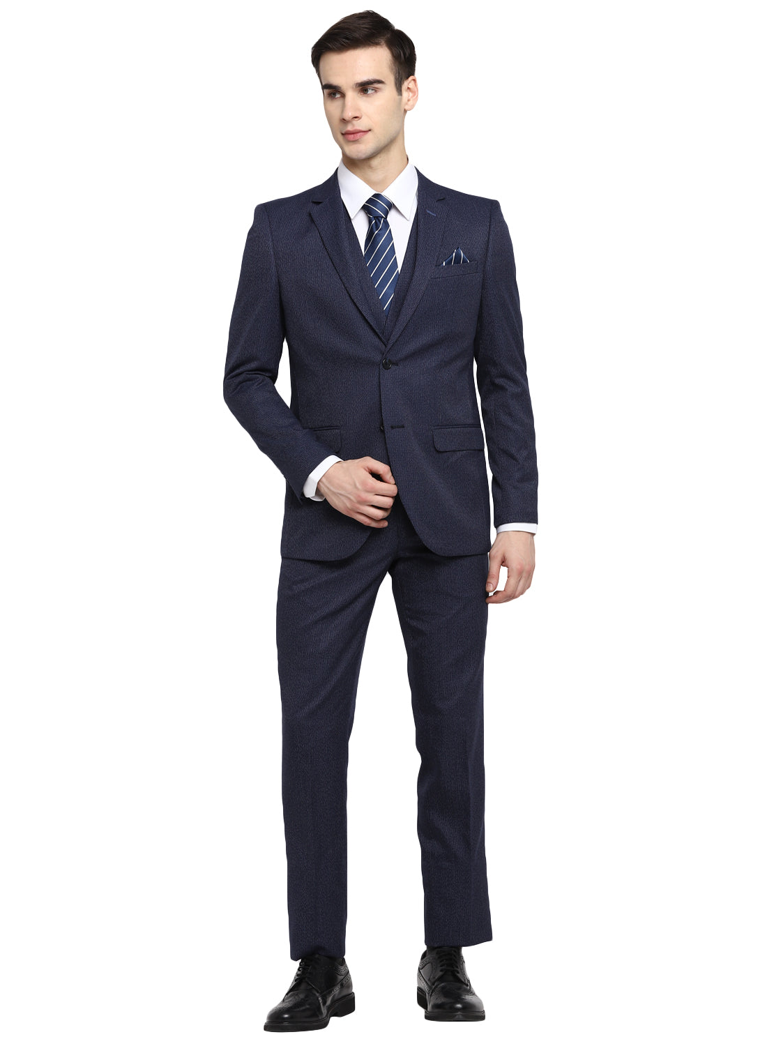 Blue Structured Notch Suit 3Pcs