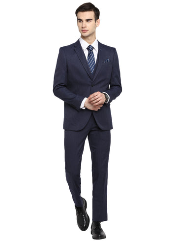 Blue Structured Notch Suit 3Pcs