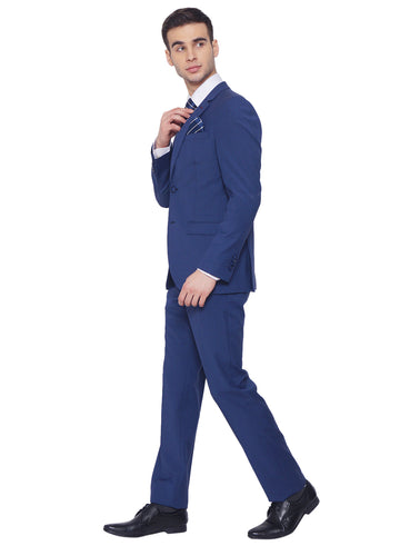 Blue Polywool Lycra Solid 2pcs Formal Suit