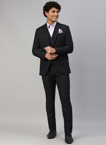 Black Knit Stripe 3pcs Suit