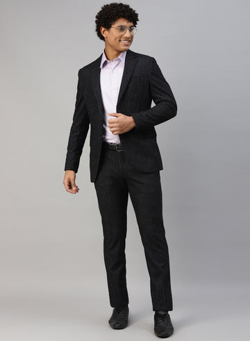 Black Knit Stripe 3pcs Suit