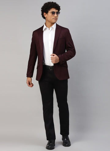 Black & Maroon Self Woven 3pcs Suit