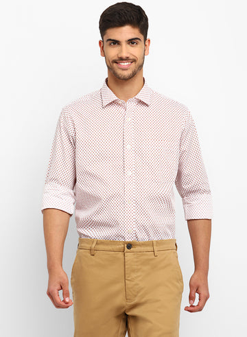 White & Red Cotton Printed Full Sleeve Shirt