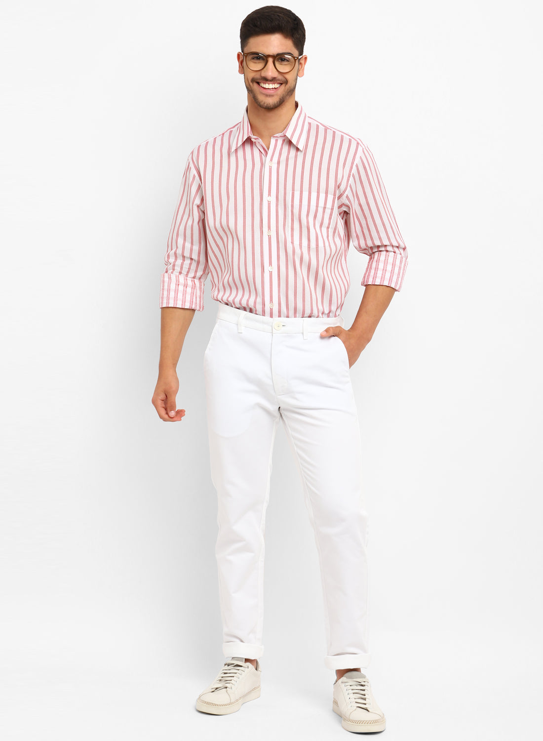 Red & White Cotton Printed Casual Shirt