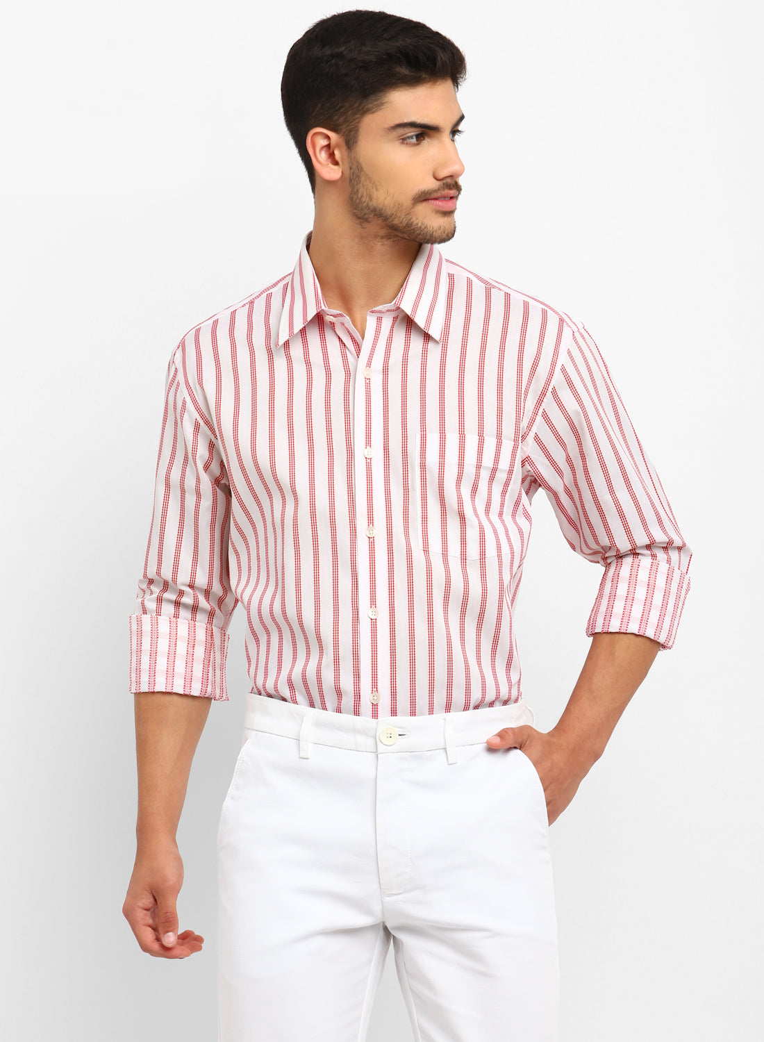 Red & White Cotton Printed Casual Shirt