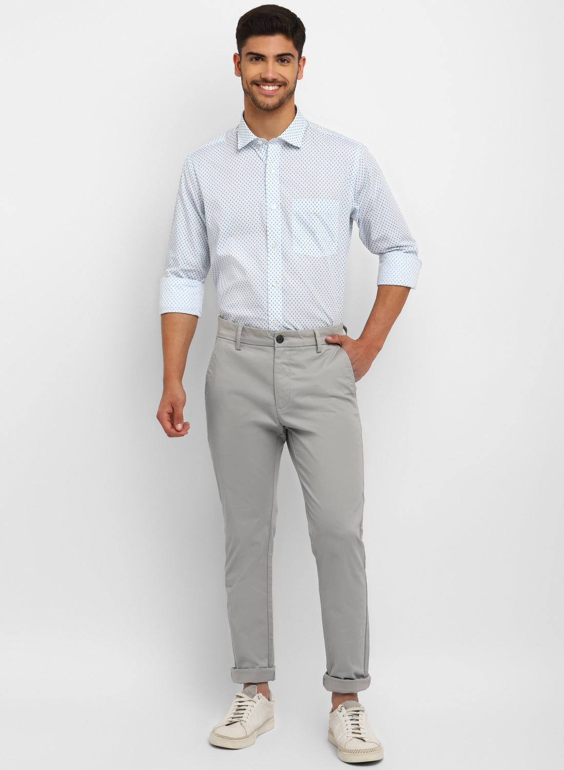 Light Grey Cotton Casual Trouser