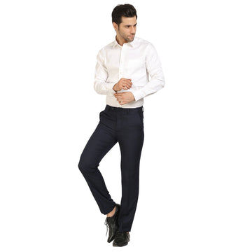 Blue Polywool Solid Formal Trouser
