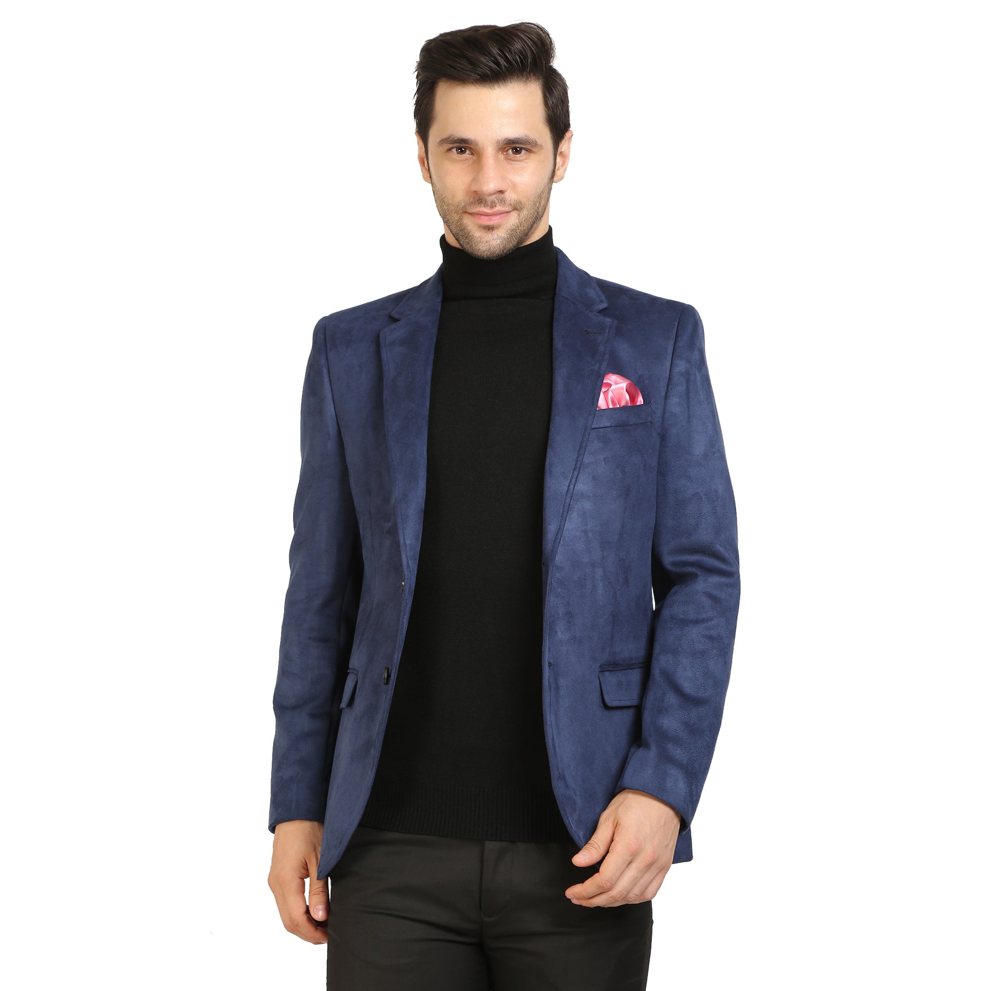 Navy Suede Notch Collar Jacket